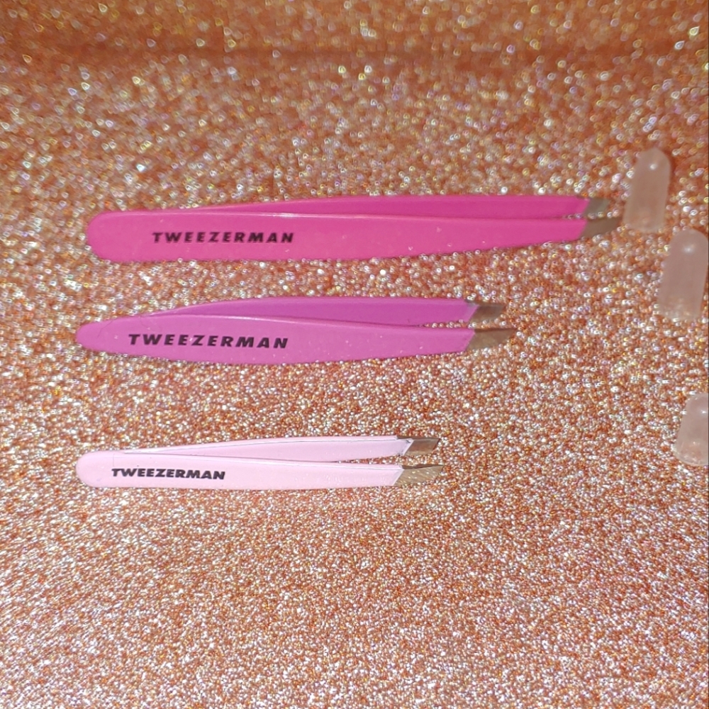 Tweezerman Bundle Pink Slant Tweezer  Regular Mini Micro